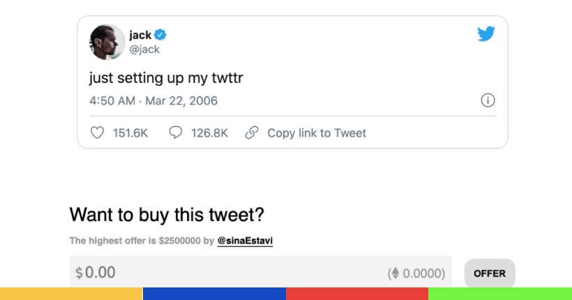 Gavage : Jack Dorsey vend son premier tweet pour 2,9 millions de dollars